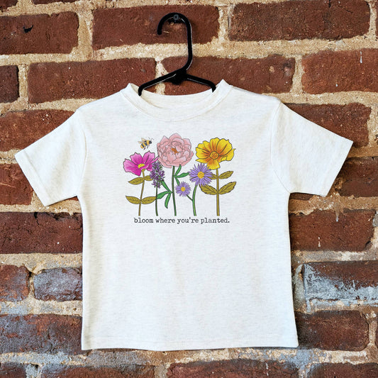 "Bloom where you're planted" Toddler Youth Flower Shirt Girl