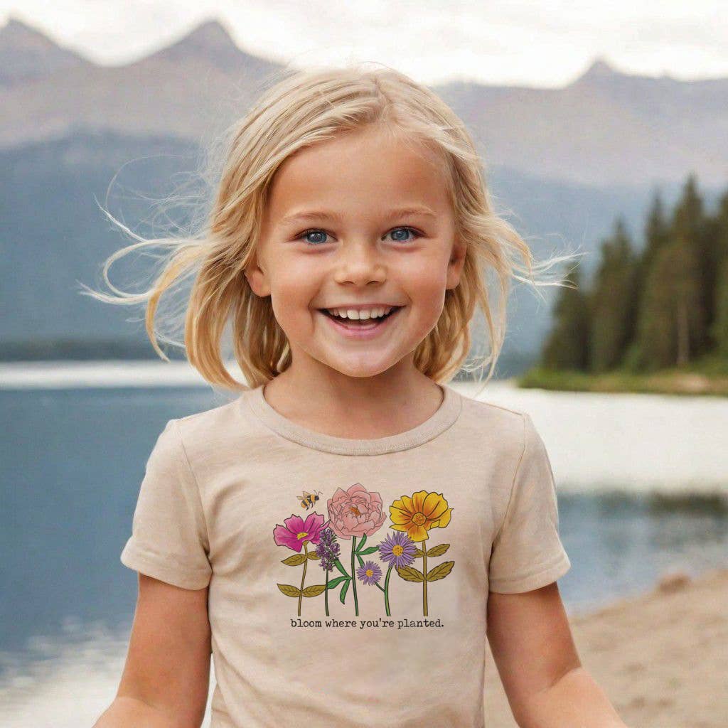 "Bloom where you're planted" Toddler Youth Flower Shirt Girl